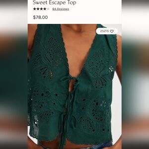Free People Rainforest Green Sweet Escape Eyelet Top